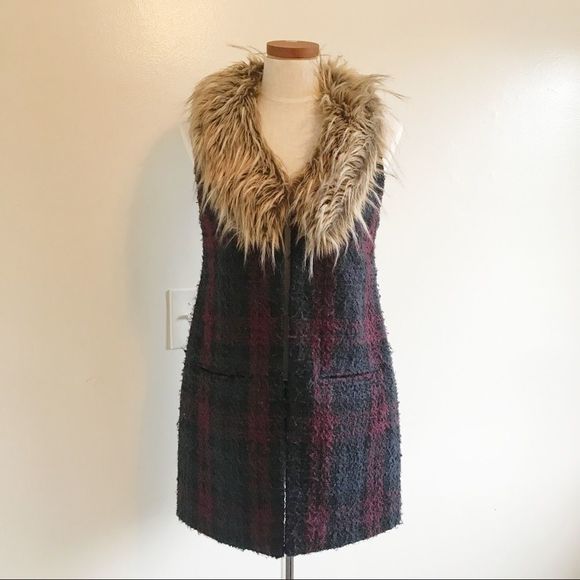 Sanctuary Jackets & Blazers - Anthropologie Sanctuary Tweed Red Plaid Vest XS